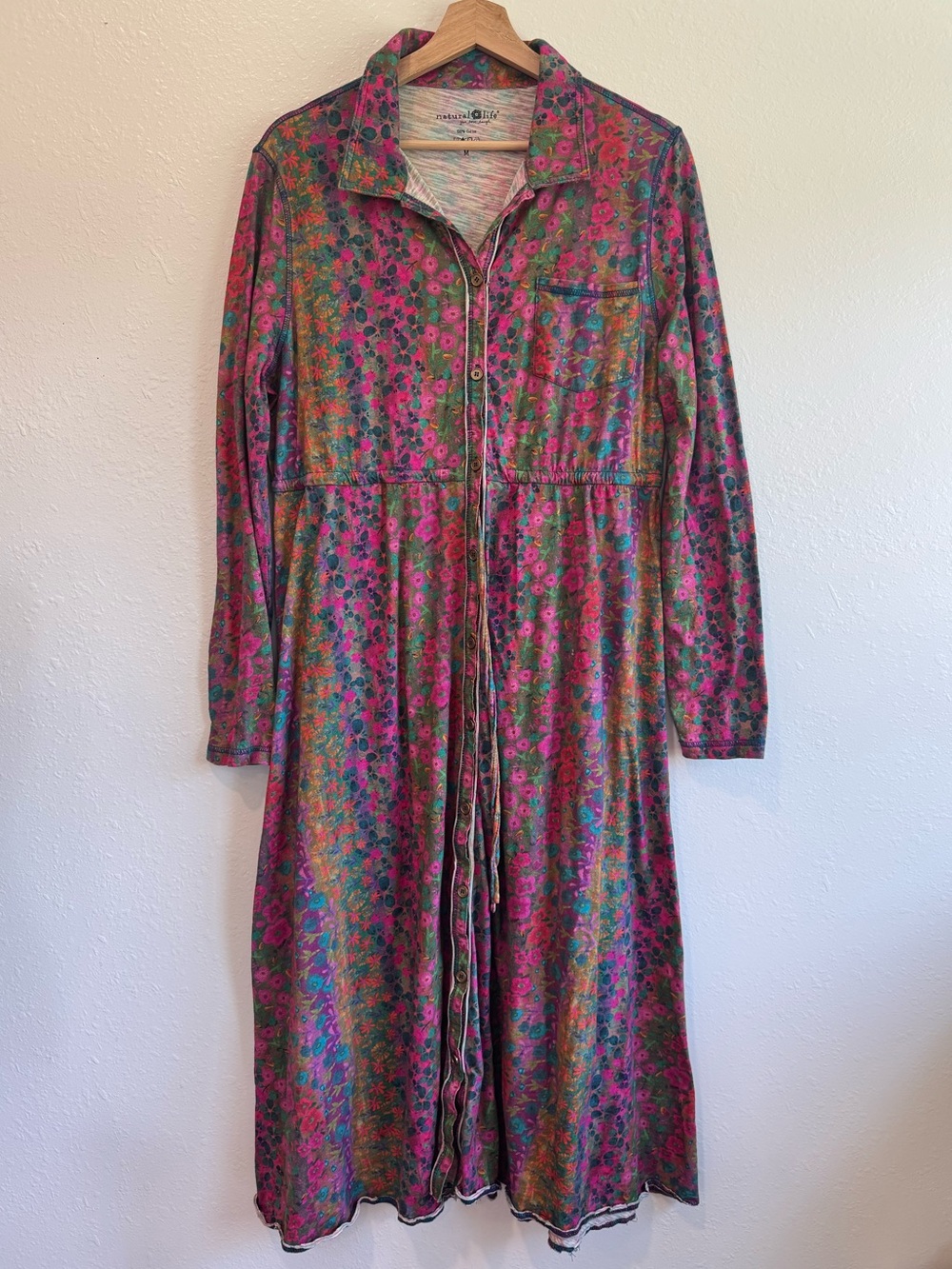 NATURAL LIFE Christa Knit Cotton Maxi Dress Floral Maxi Button-Front Size M